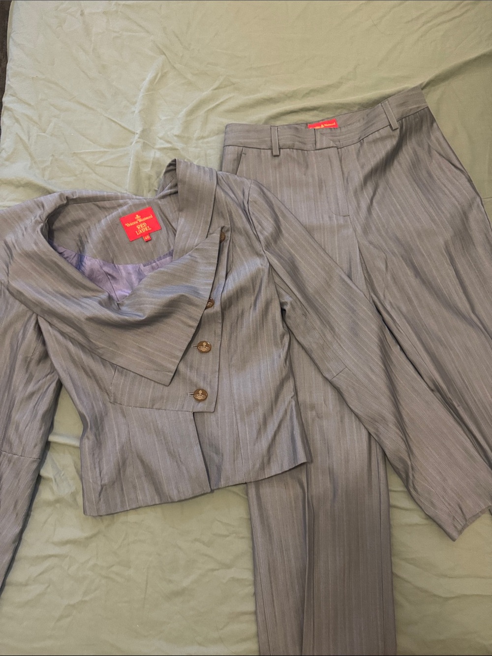Vivienne Westwood red label Gray Pinstripe Asymmetrical suit set - Picture 2 of 5